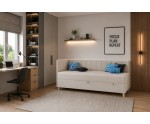 Singlebett 120x200 cm auf Holzfüßen, Kopfteil und Seitenblende mit vertikalen Nähten, INTARO A16