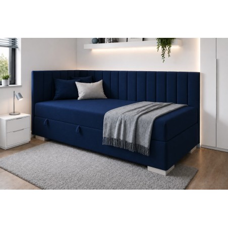 Jugendbett 90x200 cm, Polsterbett, Einzelbett mit Bettkasten, INTARO A40