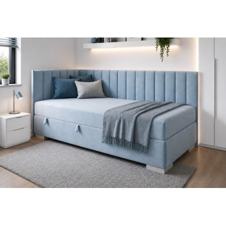 Einzelbett 100x200 cm, Polsterbett, Jugendbett mit Bettkasten, INTARO A40
