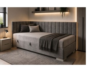 Singlebett 120x200 cm, Polsterbett, Einzelbett mit Bettkasten, INTARO A40