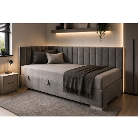 Singlebett 120x200 cm, Polsterbett, Einzelbett mit Bettkasten, INTARO A40