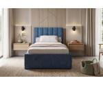 Einzelbett 100x200 cm für Jugendzimmer mit Bettkasten, Lattenrost, vertikale Nähte, vom Fußteil geöffnet, AZURO S04