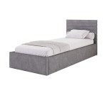 Polsterbett 120x200 cm mit Stauraum und Lattenrost, vom Fußteil geöffnet, Jugendbett AZURO S06