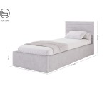 Polsterbett 120x200 cm mit Stauraum und Lattenrost, vom Fußteil geöffnet, Jugendbett AZURO S06