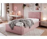 Modernes Einzelbett 120x200 cm mit Lattenrost und Bettkasten, vom Fußteil geöffnet, AZURO S09