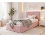 Jugendbett 90x200 cm mit Rauten-Kopfteil, Samtstoff, vom Fußteil geöffnet, AZURO S10 Jugendbett 90x200 cm mit Rauten-Kopfteil, Samtstoff, vom Fußteil geöffnet, AZURO S10
