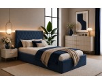 Jugendbett 90x200 cm mit Rauten-Kopfteil, Samtstoff, vom Fußteil geöffnet, AZURO S10 Jugendbett 90x200 cm mit Rauten-Kopfteil, Samtstoff, vom Fußteil geöffnet, AZURO S10