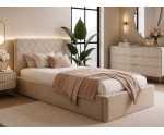 Gepolstertes Bett 120x200 cm für kleine Schlafzimmer, vom Fußteil geöffnet, AZURO S10