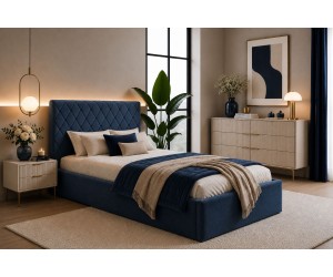 Gepolstertes Bett 120x200 cm für kleine Schlafzimmer, vom Fußteil geöffnet, AZURO S10