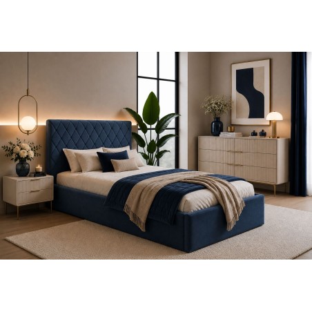Gepolstertes Bett 120x200 cm für kleine Schlafzimmer, vom Fußteil geöffnet, AZURO S10