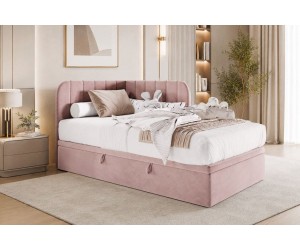 Polsterbett 80x180 cm mit Bettkasten, Eckbett, Jugendbett KEVIN 1R