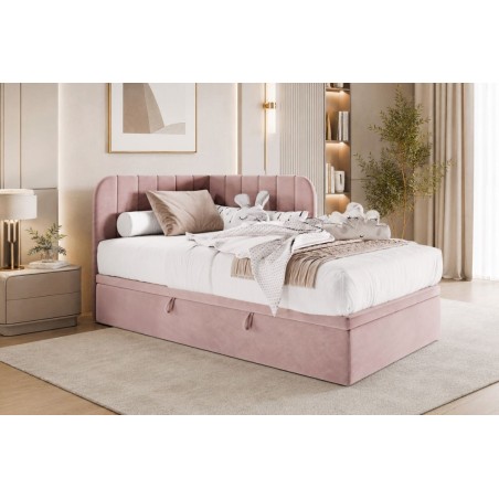 Polsterbett 80x180 cm mit Bettkasten, Eckbett, Jugendbett KEVIN 1R