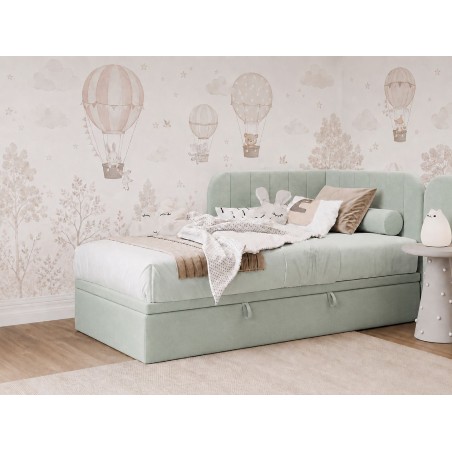Jugendbett 80x200 cm mit Bettkasten, Polsterbett für Jugendzimmer, Eckbett KEVIN 1R