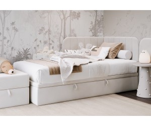 Stilvolles Eckbett 120x200 cm mit Bettkasten, Einzelbett, Polsterbett, Schlafsofa KEVIN 1R