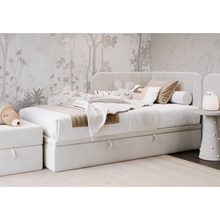 Stilvolles Eckbett 120x200 cm mit Bettkasten, Einzelbett, Polsterbett, Schlafsofa KEVIN 1R