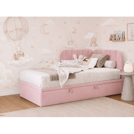Polsterbett 80x180 cm mit Bettkasten, Eckbett universal, Jugendbett, KEVIN 2R