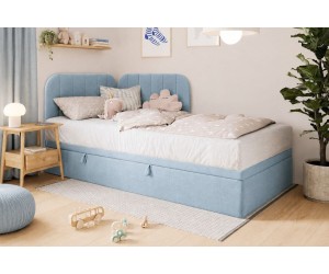 Jugendbett 80x200 cm mit Bettkasten, gepolstertes Eckbett universal, KEVIN 2R