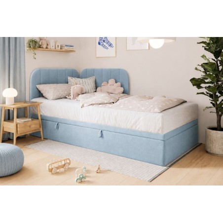 Jugendbett 80x200 cm mit Bettkasten, gepolstertes Eckbett universal, KEVIN 2R