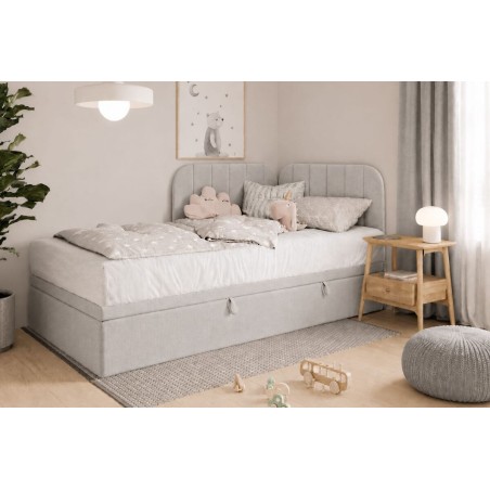 Praktisches Bett 100x200 cm mit Bettkasten, gepolstertes Eckbett universal, KEVIN 2R