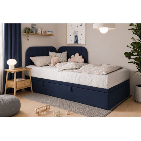 Einzelbett 90x200 cm mit Bettkasten, gepolstertes Eckbett universal, KEVIN 2R