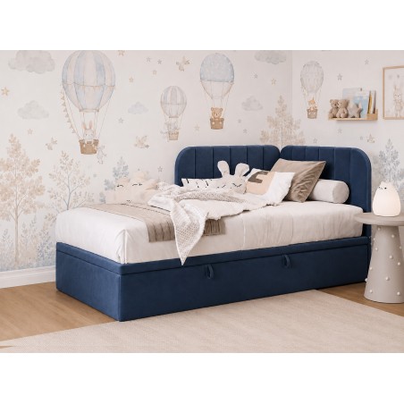 Bequemes Polsterbett 120x200 cm mit Bettkasten, gepolstertes Eckbett universal, mit vertikaler Steppung, KEVIN 2R