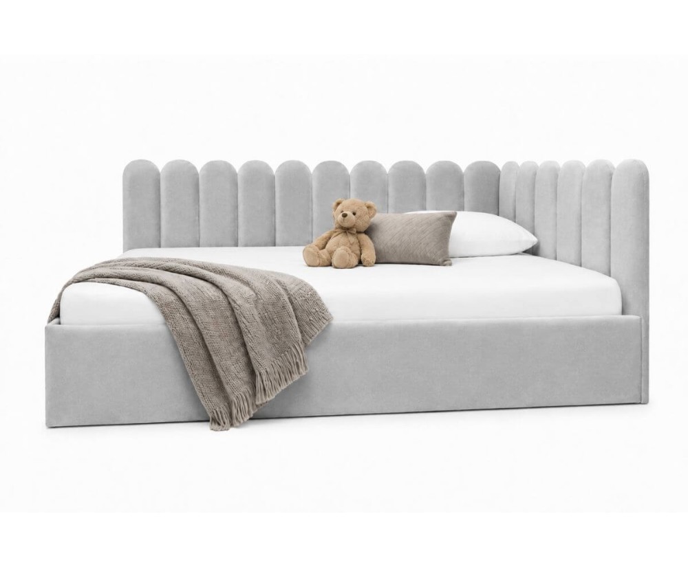 Jugendbett 120x200 cm mit Kopfteil im Zaun-Design und Stauraum, Singlebett LILO SM 02