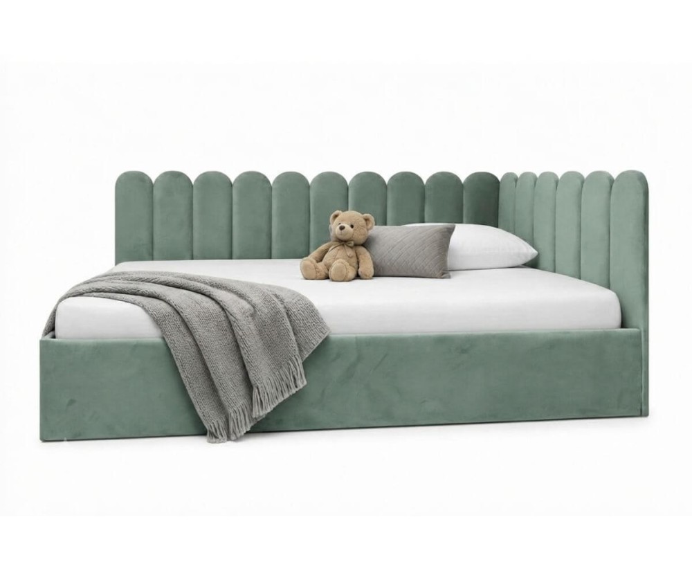 Jugendbett 120x200 cm mit Kopfteil im Zaun-Design und Stauraum, Singlebett LILO SM 02