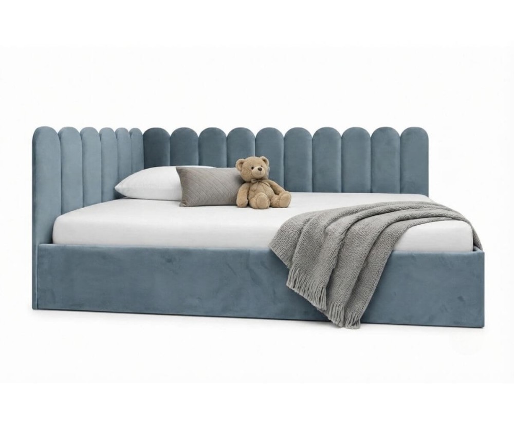 Jugendbett 120x200 cm mit Kopfteil im Zaun-Design und Stauraum, Singlebett LILO SM 02