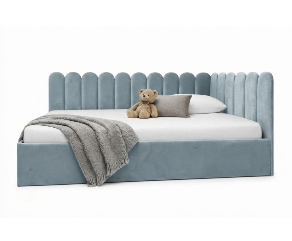 Jugendbett 120x200 cm mit Kopfteil im Zaun-Design und Stauraum, Singlebett LILO SM 02