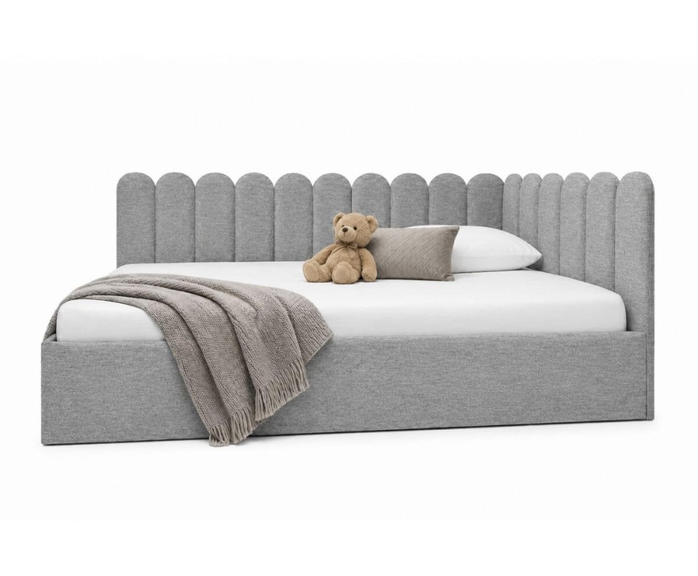 Jugendbett 120x200 cm mit Kopfteil im Zaun-Design und Stauraum, Singlebett LILO SM 02