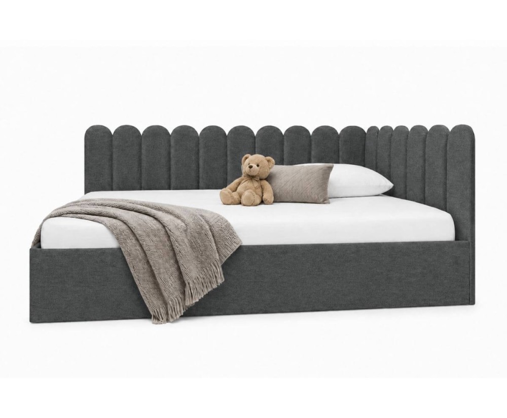 Jugendbett 120x200 cm mit Kopfteil im Zaun-Design und Stauraum, Singlebett LILO SM 02
