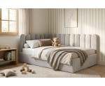 Jugendbett 120x200 cm mit Kopfteil im Zaun-Design und Stauraum, Singlebett LILO SM 02