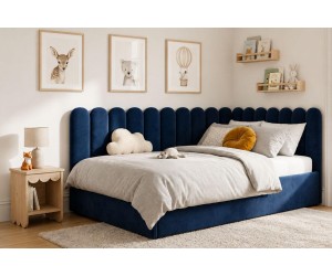 Jugendbett 120x200 cm mit Kopfteil im Zaun-Design und Stauraum, Singlebett LILO SM 02