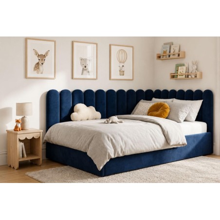 Jugendbett 120x200 cm mit Kopfteil im Zaun-Design und Stauraum, Singlebett LILO SM 02