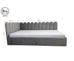 Polsterbett 120x200 cm LINKS mit Paneelen im Zaun-Design und Bettkasten, Stoff Riviera 82 Asche, Jugendbett LILO SM 02