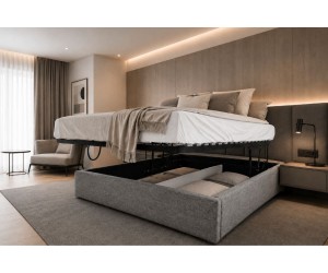 Polsterbett 180x200 cm mit erleichterter Bettmachfunktion, Lattenrost mit Hebefunktion, SAMOS SF 02