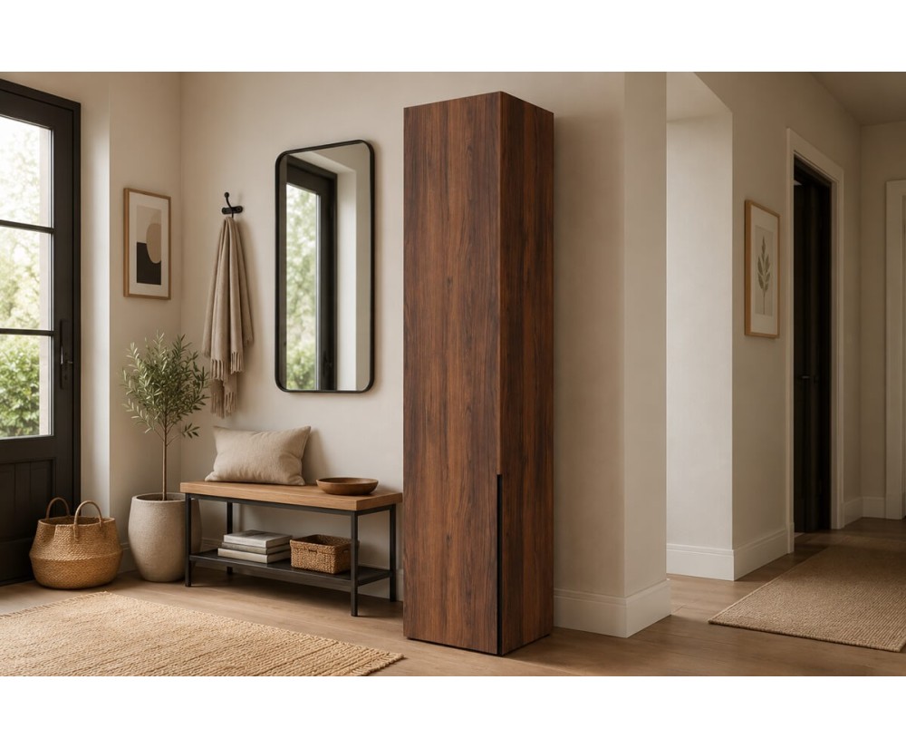 Stilvoller Hochschrank 40 cm breit mit praktischen Einlegeböden, Mehrzweckschrank, Garderobenschrank in Nussbaum Warmia, KABO S1