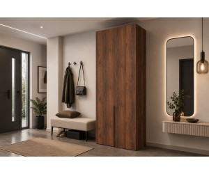 Zweitüriger Schrank 240 cm hoch für den Flur, Mehrzweckschrank, Garderobenschrank in Nussbaum Warmia, KABO S2