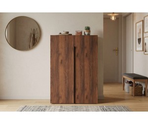 Schmale zweitürige Kommode 80 cm breit mit schwarzen Griffen, Sideboard in Nussbaum Warmia, KABO K1