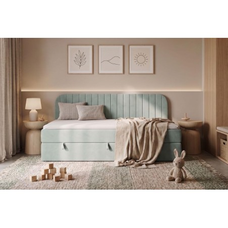 Jugendbett 90x200 cm mit Bettkasten, Seitenblende abgerundet, MACIUS 2M