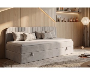 Einzelbett 120x200 cm mit Bettkasten, Seitenblende abgerundet, MACIUS 2M