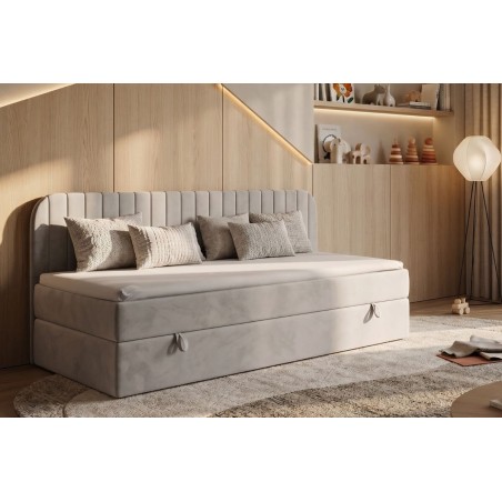 Einzelbett 120x200 cm mit Bettkasten, Seitenblende abgerundet, MACIUS 2M