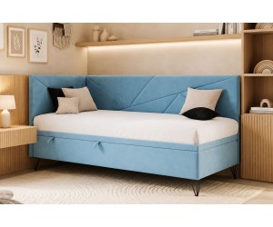 Kinderbett 80x200 cm mit Bettkasten ohne Matratze, Polsterbett GEOMETRIC 1R