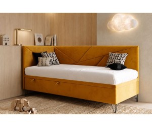 Singlebett 90x200 cm mit Bettkasten, ohne Matratze, Jugendbett GEOMETRIC 1R