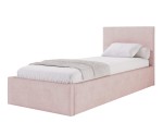 Polsterbett 90x200 cm mit glattem Kopfteil, Bettkasten und Lattenrost, Singlebett AZURO S05