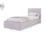 Polsterbett 90x200 cm mit glattem Kopfteil, Bettkasten und Lattenrost, Singlebett AZURO S05