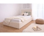 Polsterbett 90x200 cm mit glattem Kopfteil, Bettkasten und Lattenrost, Singlebett AZURO S05