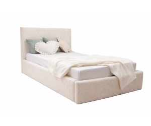 Einzelbett 100x200 cm mit glattem Kopfteil, Stauraum und Lattenrost mit Metallrahmen, Polsterbett AZURO S05
