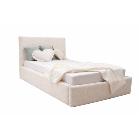 Einzelbett 100x200 cm mit glattem Kopfteil, Stauraum und Lattenrost mit Metallrahmen, Polsterbett AZURO S05