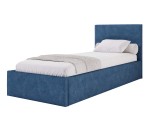 Einzelbett 100x200 cm mit glattem Kopfteil, Stauraum und Lattenrost mit Metallrahmen, Polsterbett AZURO S05